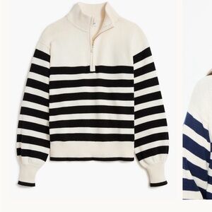 Nwt Jcrew Striped half-zip sweater with pearl zipper